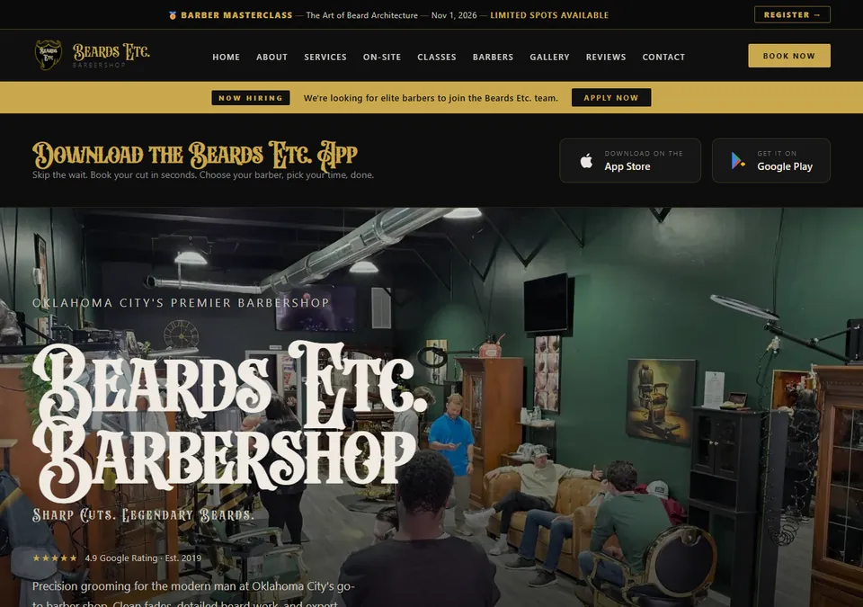 Beards Etc. barbershop website homepage